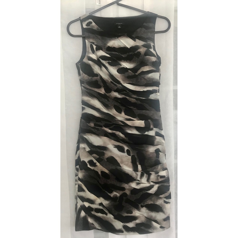 Ann Taylor Abstract‎ Animal Print Ruched Sheath Dress Brown Black White Size 0